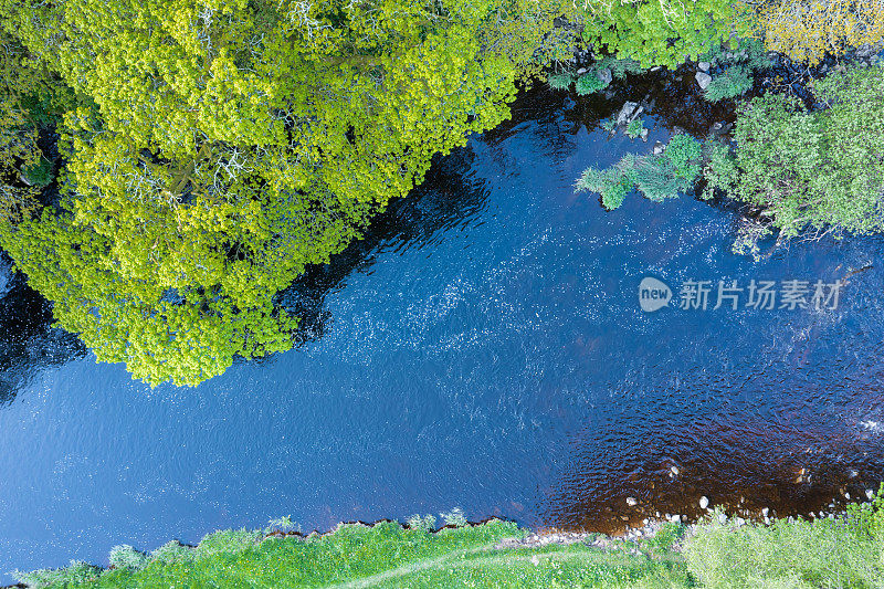 Aerial view from a drone of a rural Scottish river